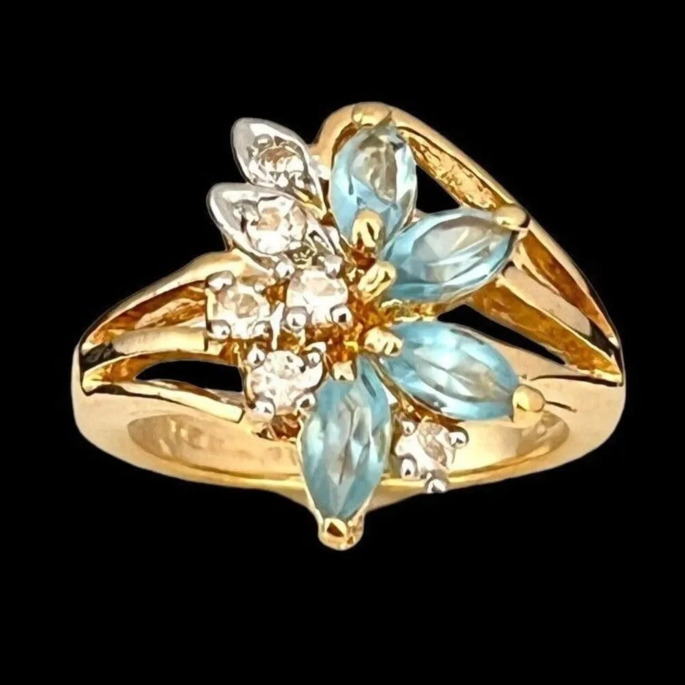 Vintage 1980s Uncas Crystal Cluster Ring Size 6 14KTGE Gold Plate - 14E